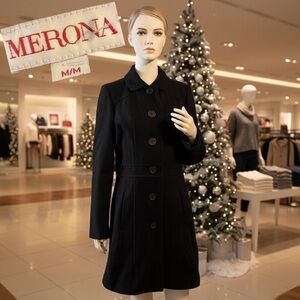 MERONA Women's Fitted Black Wool Blend Princess Peacoat Fit & Flare Sz M